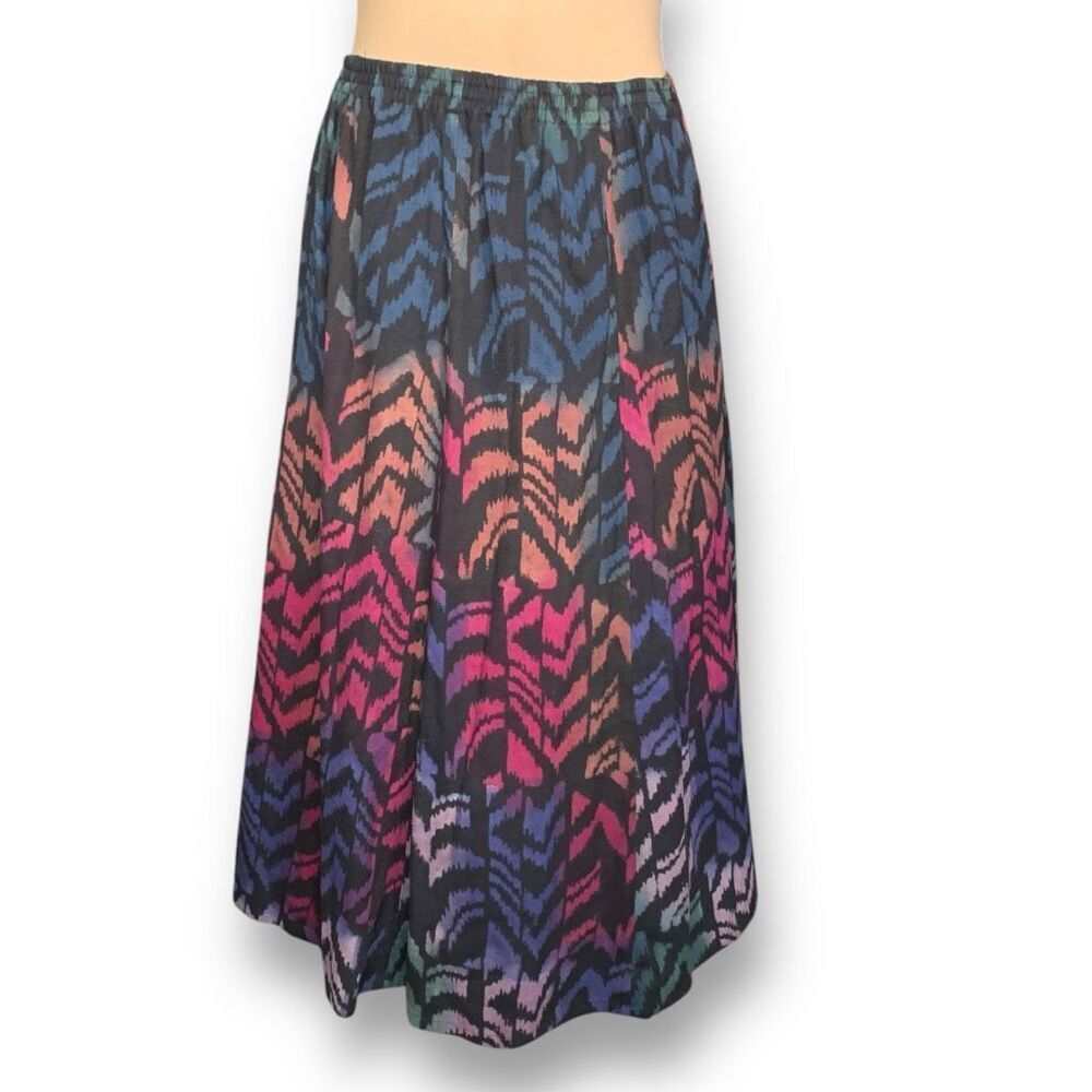 Vintage Winter Sun Multicolor Abstract Print Elastic Waist Maxi Skirt Size Large